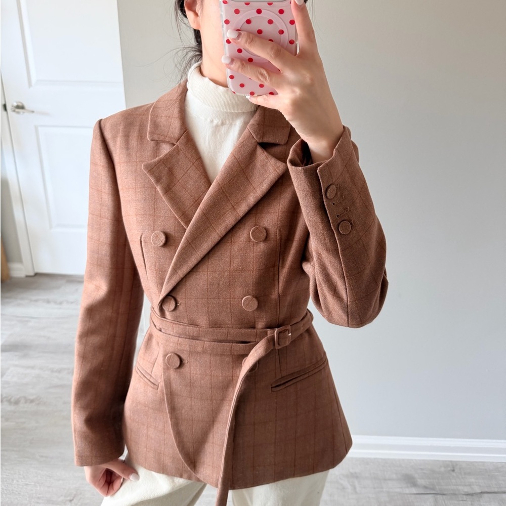 Women's Brown Double-Breasted Blazer